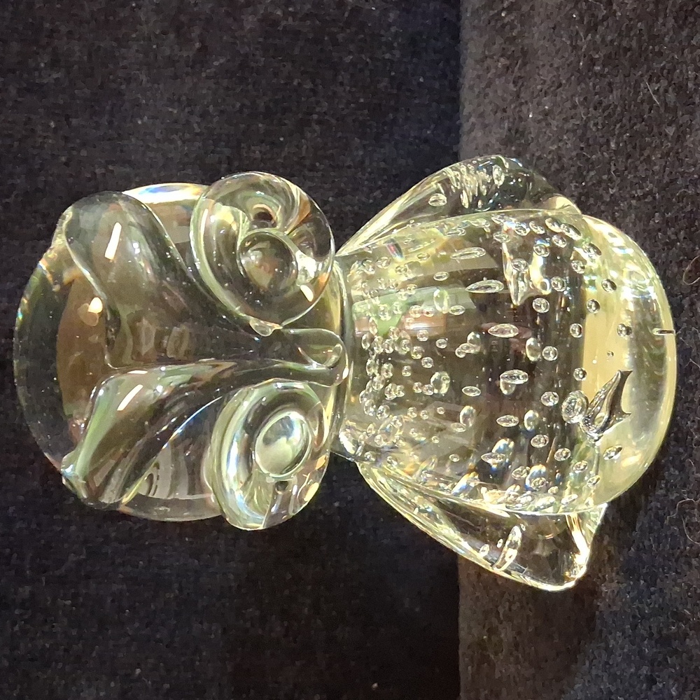Vintage Hand-blown Bullicante Clear Glass Owl Paperweight
